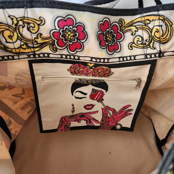 NWT Brighton Queen of Love Canvas Tote Carryall Shoulder Bag Colorful Graphics - Picture 7 of 9